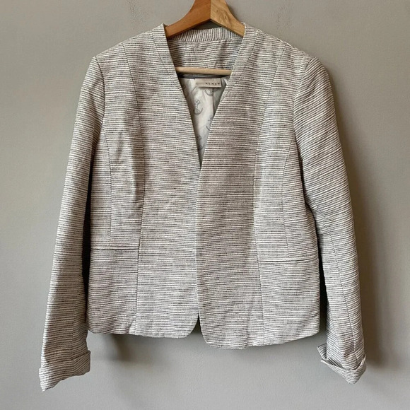 KENAR Nordstrom Womens Large Long Sleeve Striped Linen Career Blazer Jacket Chic - Picture 3 of 16